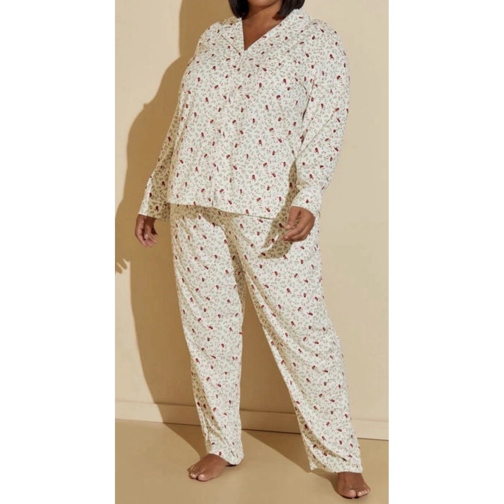 Carole‎ Hochman Women's Pajama Set 3X Holiday Cardinal Print Top Pants Cozy NWT